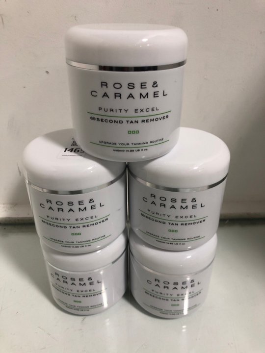Lot 1467  
            Marchington SR13 - Parcel Delivery Only 

                
5 X ROSE & CARAMEL 440ML PURITY EXCEL 60 SECOND TAN REMOVER - COMBINED ORIGINAL R...