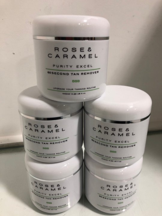 Lot 1472  
            Marchington SR13 - Parcel Delivery Only 

                
5 X ROSE & CARAMEL 440ML PURITY EXCEL 60 SECOND TAN REMOVER - COMBINED ORIGINAL R...