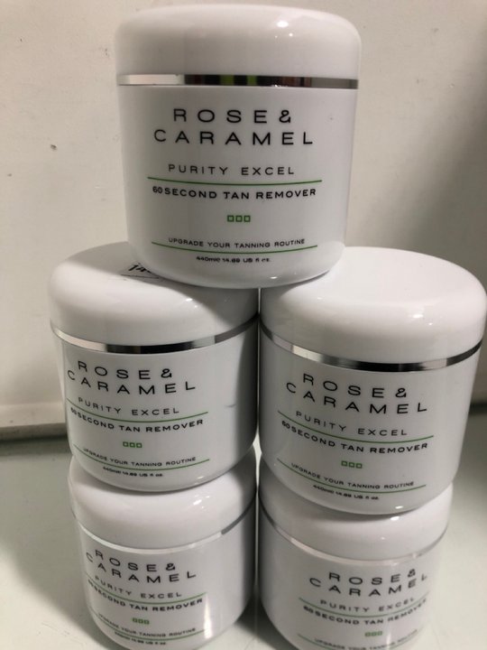 Lot 1474  
            Marchington SR13 - Parcel Delivery Only 

                
5 X ROSE & CARAMEL 440ML PURITY EXCEL 60 SECOND TAN REMOVER - COMBINED ORIGINAL R...