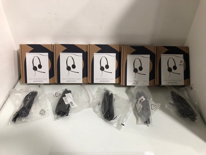 Lot 1479  
            Marchington SR13 - Parcel Delivery Only 

                
5 X PLANTRONICS ENCOREPRO 520 HEADSETS TO INCLUDE QTY OF PLANTRONICS PLY M22 TO Q...