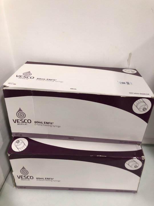 Lot 1481  
            Marchington SR13 - Parcel Delivery Only 

                
2 X VESCO MEDICAL 50 PACK 60ML ENTERAL FEEDING SYRINGES: LOCATION - A2