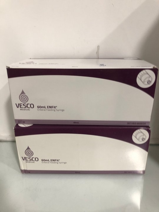 Lot 1484  
            Marchington SR13 - Parcel Delivery Only 

                
2 X VESCO MEDICAL 50 PACK 60ML ENTERAL FEEDING SYRINGES: LOCATION - A2