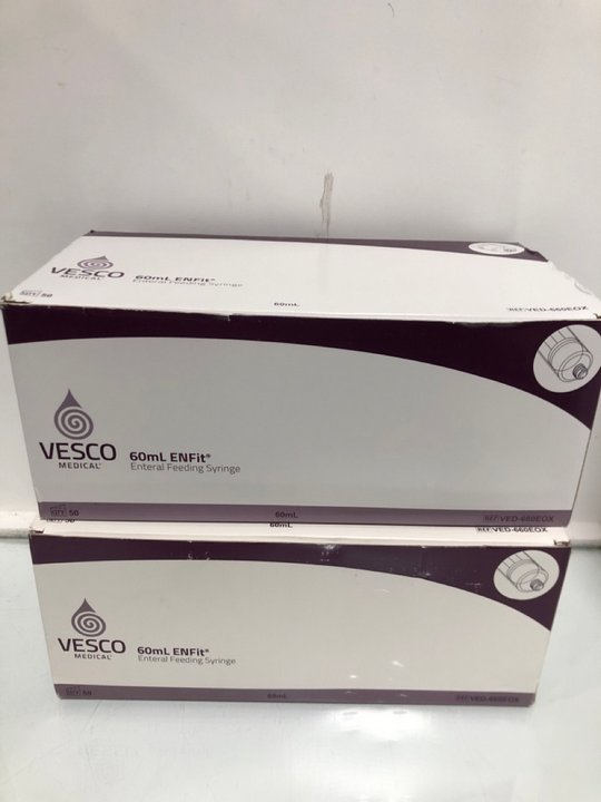 Lot 1487  
            Marchington SR13 - Parcel Delivery Only 

                
2 X VESCO MEDICAL 50 PACK 60ML ENTERAL FEEDING SYRINGES: LOCATION - A1