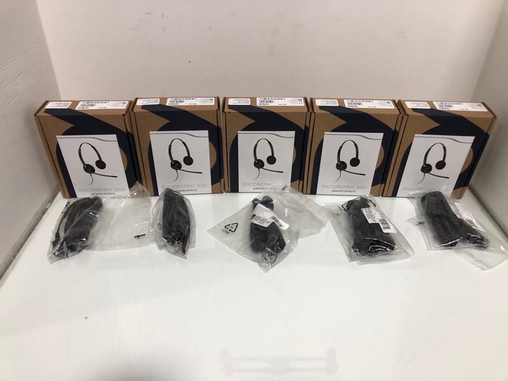 Lot 1489  
            Marchington SR13 - Parcel Delivery Only 

                
5 X PLANTRONICS ENCOREPRO 520 HEADSETS TO INCLUDE QTY OF PLANTRONICS PLY M22 TO Q...