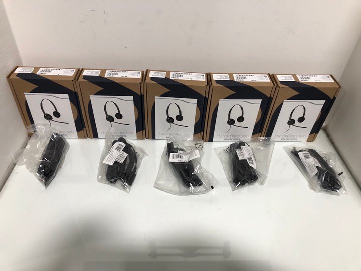 Lot 1491  
            Marchington SR13 - Parcel Delivery Only 

                
5 X PLANTRONICS ENCOREPRO 520 HEADSETS TO INCLUDE QTY OF PLANTRONICS PLY M22 TO Q...