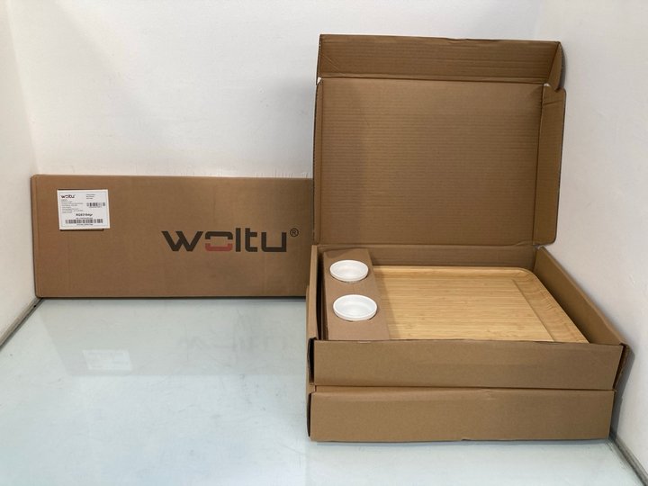 Lot 167  
            Marchington SR13 - Parcel Delivery Only 

                
2 X SO WOOD WOODEN TRAYS WITH CERAMIC DISHES TO INCLUDE FLOATING WOODEN SHELF IN ...