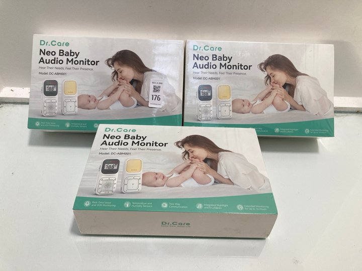 Lot 176  
            Marchington SR13 - Parcel Delivery Only 

                
3 X DR.CARE NEO BABY AUDIO MONITORS (SEALED) -ORIGINAL COMBINED RRP £105.00: LOCA...