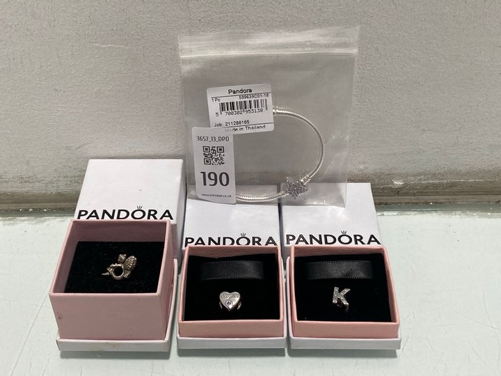 Lot 190  
            Marchington SR13 - Parcel Delivery Only 

                
4 X ASSORTED PANDORA JEWELLERY ITEMS TO INCLUDE PANDORA STAR CHARM BRACELET: LOCA...