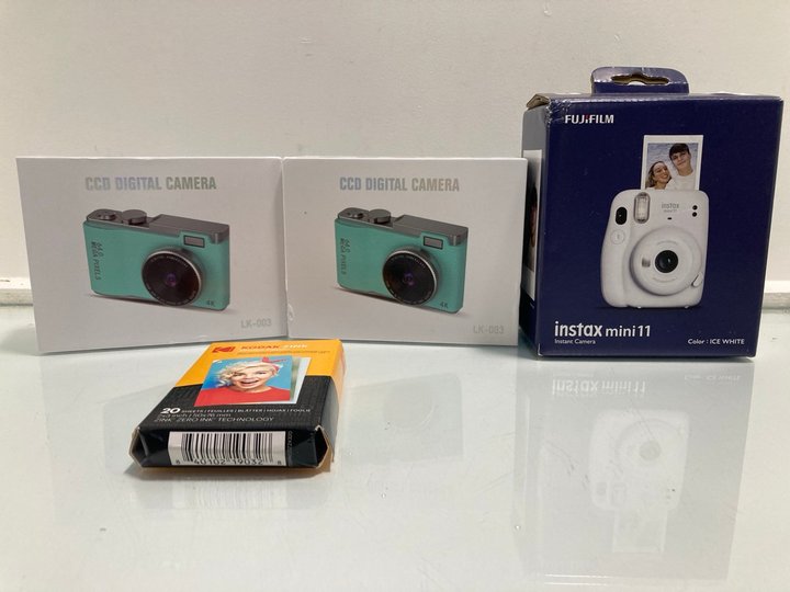 Lot 195  
            Marchington SR13 - Parcel Delivery Only 

                
3 X ASSORTED CAMERAS TO INCLUDE FUJIFILM INSTAX MINI 11 CAMERA IN ICE WHITE TO AL...
