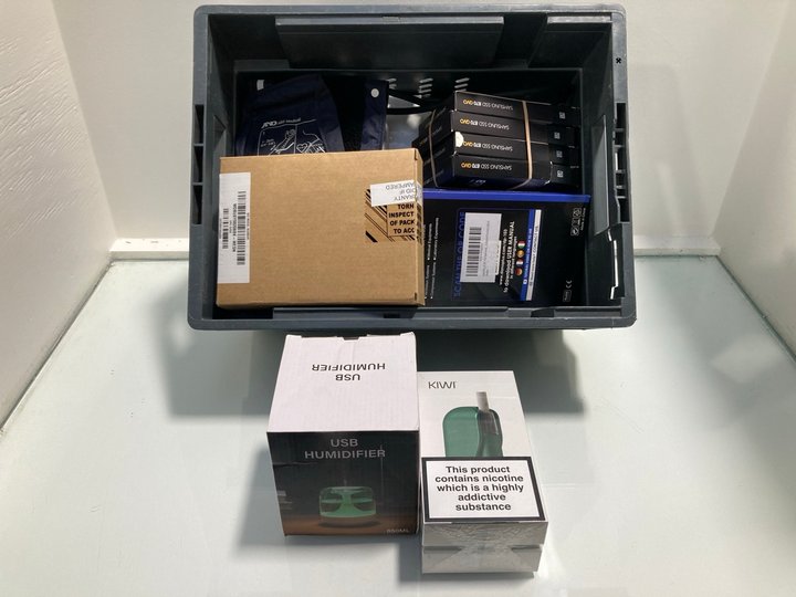 Lot 205  
            Marchington SR13 - Parcel Delivery Only 

                
QTY OF ASSORTED ITEMS TO INCLUDE USB DEHUMIDIFIER (18+ ID REQUIRED): LOCATION - C14