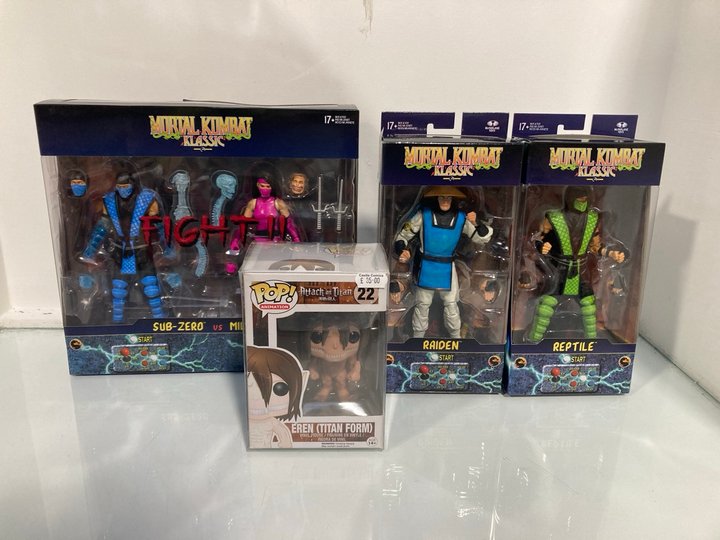 Lot 215  
            Marchington SR13 - Parcel Delivery Only 

                
4 X ASSORTED FIGURES TO INCLUDE MORTAL KOMBAT KLASSIC RAIDEN FIGURE: LOCATION - C13