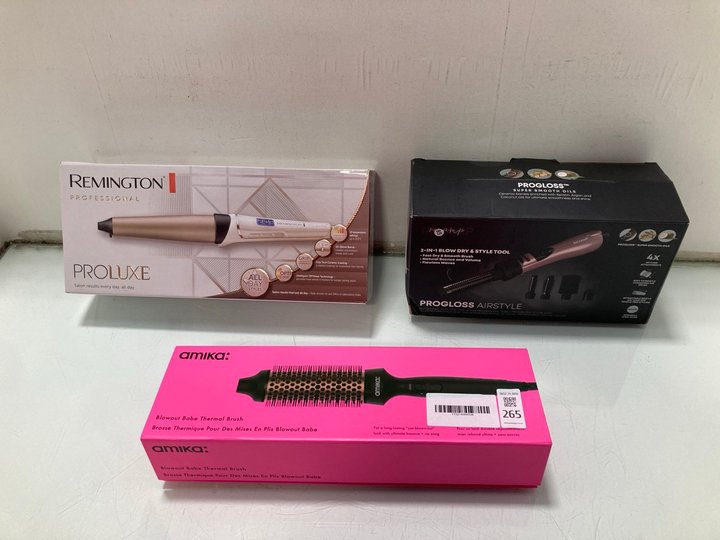 Lot 265  
            Marchington SR13 - Parcel Delivery Only 

                
3 X HAIR STYLING ITEMS TO INCLUDE AMIKA BLOWOUT BABE THERMAL BRUSH: LOCATION - C10