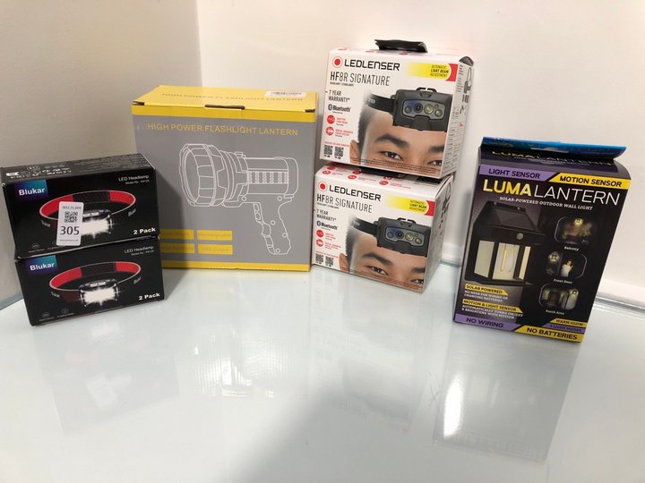 Lot 305  
            Marchington SR13 - Parcel Delivery Only 

                
6 X ASSORTED LIGHTS TO INCLUDE 2 X LED LENSER HF8R SIGNATURE HEADLAMPS: LOCATION ...