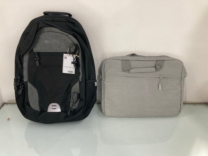 Lot 312  
            Marchington SR13 - Parcel Delivery Only 

                
LAPTOP BAG IN GREY TO INCLUDE MOUNTAIN WAREHOUSE QUEST LAPTOP BAG 30L IN BLACK / ...