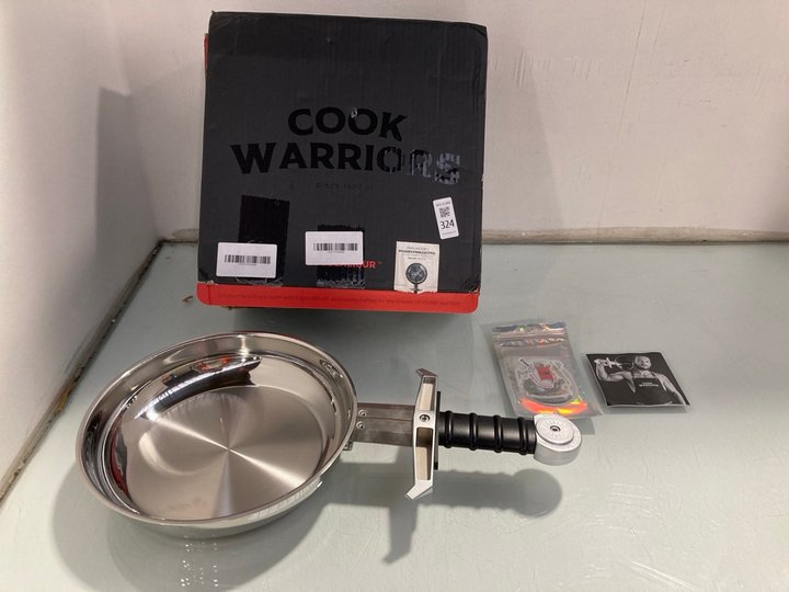 Lot 324  
            Marchington SR13 - Parcel Delivery Only 

                
COOK WARRIORS EGGSCALIBUR POLISHED STAINLESS STEEL FRYING PAN - MODEL NO. CW-01.2...