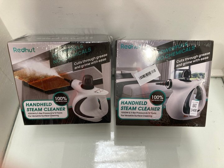Lot 348  
            Marchington SR13 - Parcel Delivery Only 

                
2 X REDHUT HANDHELD STEAM CLEANERS WITH 12 TOOLS: LOCATION - C6