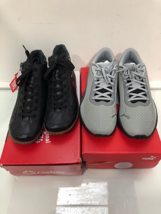 Lot 408  
            Marchington SR13 - Parcel Delivery Only 

                
RIEKER WOMENS FLEECE LINED SHOES IN NAVY - SIZE UK 6.5 TO INCLUDE PUMA WOMENS ELE...