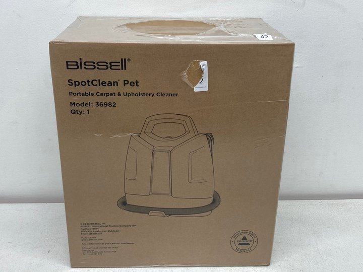 Lot 45  
            Marchington SR13 - Parcel Delivery Only 

                
BISSELL SPOT CLEAN PET PORTABLE CARPET & UPHOLSTERY CLEANER (SEALED)-ORIGINAL RRP...