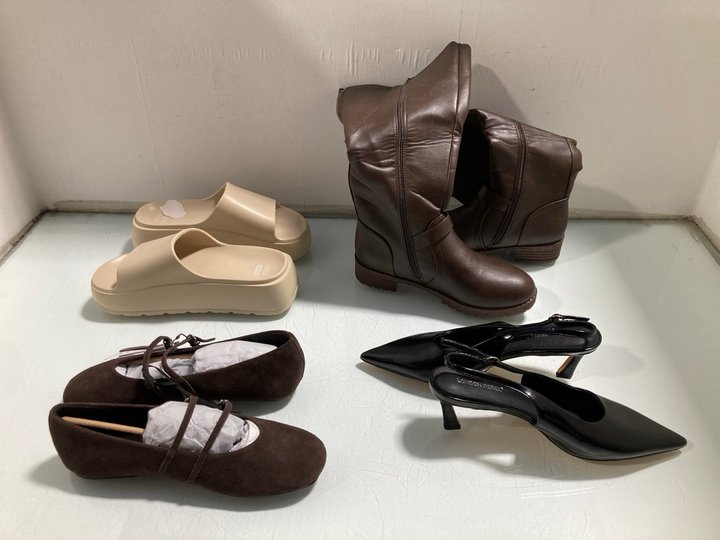 Lot 519  
            Marchington SR13 - Parcel Delivery Only 

                
4 X ASSORTED WOMENS SHOES - UK SIZE: 6 TO INCLUDE ASOS SLIDE SANDALS IN BEIGE: LO...
