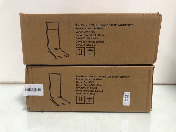 Lot 52  
            Marchington SR13 - Parcel Delivery Only 

                
2 X DIVCHI L SHAPE CAT SCRATCH POSTS: LOCATION - D14