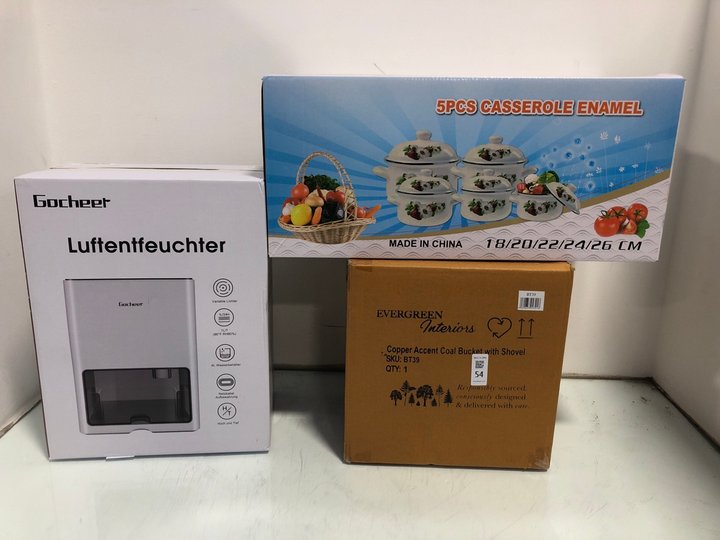 Lot 54  
            Marchington SR13 - Parcel Delivery Only 

                
3 X HOUSEHOLD ITEMS TO INCLUDE GOCHEER DEHUMIDIFIER WITH 4L WATER TANK: LOCATION ...