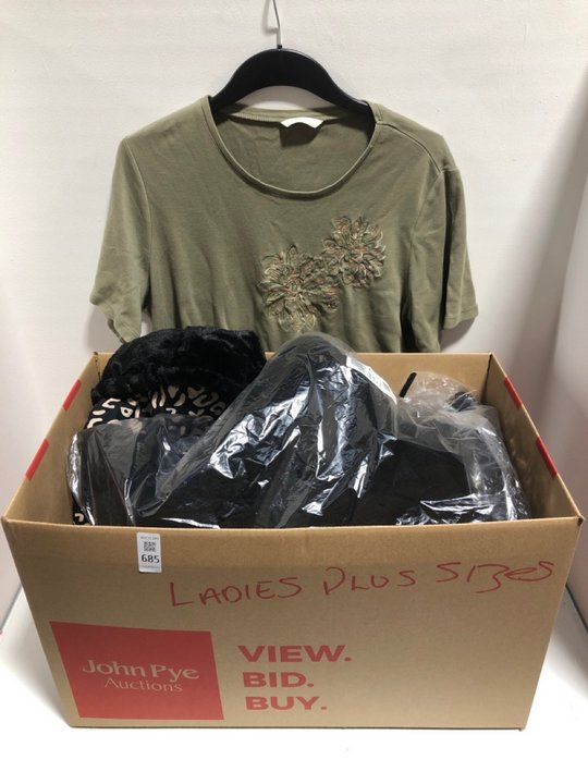 Lot 685  
            Marchington SR13 - Parcel Delivery Only 

                
QTY OF ASSORTED LADIES CLOTHING IN UK PLUS SIZES TO INCLUDE FLEECE PADDED COAT IN...