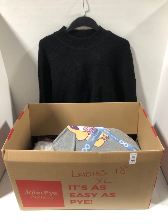 Lot 707  
            Marchington SR13 - Parcel Delivery Only 

                
QTY OF ASSORTED LADIES CLOTHING IN UK SIZE 18 TO INCLUDE PAIR OF PYJAMAS IN GREY:...