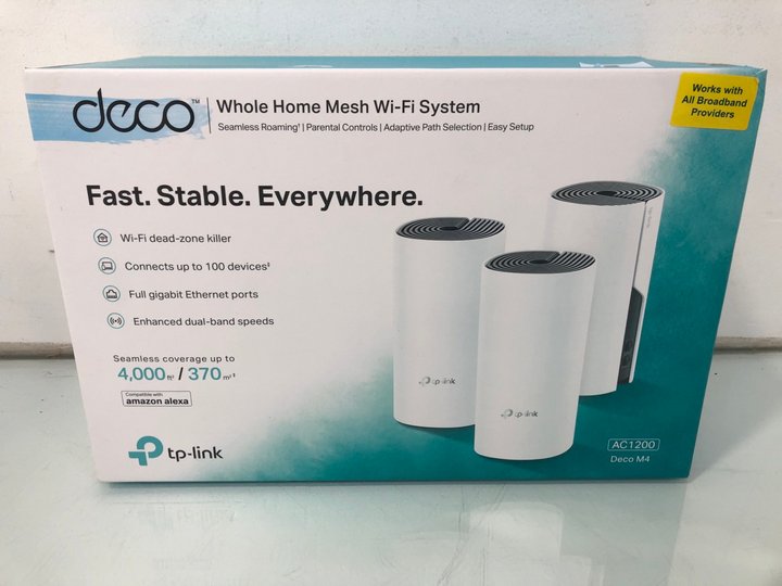 Lot 79  
            Marchington SR13 - Parcel Delivery Only 

                
DECO WHOLE HOME MESH WI-FI SYSTEM - MODEL NO. AC1200 DECO M4: LOCATION - D15