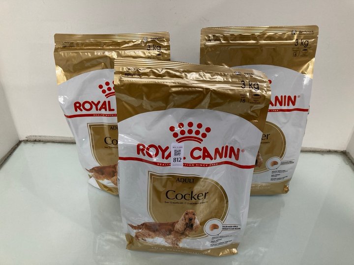 Lot 812  
            Marchington SR13 - Parcel Delivery Only 

                
3 X 3KG BAGS OF ROYAL CANIN ADULT COCKER SPANIEL FOOD-BBE 04/27: LOCATION - D1