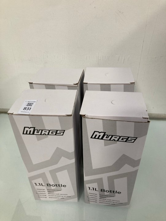 Lot 831  
            Marchington SR13 - Parcel Delivery Only 

                
4 X MURGS 1.1L STAINLESS STEEL BOTTLES -ORIGINAL COMBINED RRP £140.00: LOCATION - D2
