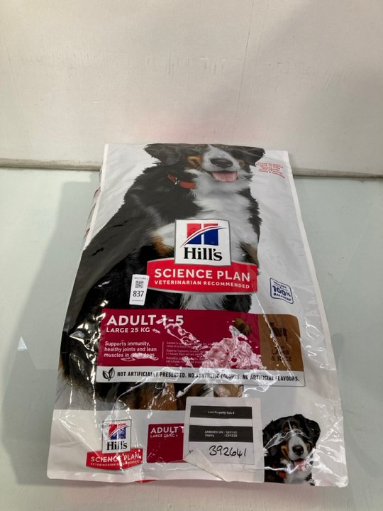 Lot 837  
            Marchington SR13 - Parcel Delivery Only 

                
25KG BAG OF HILLS SCIENCE PLAN LARGE ADULT DOG FOOD -BBE 01/27: LOCATION - D2