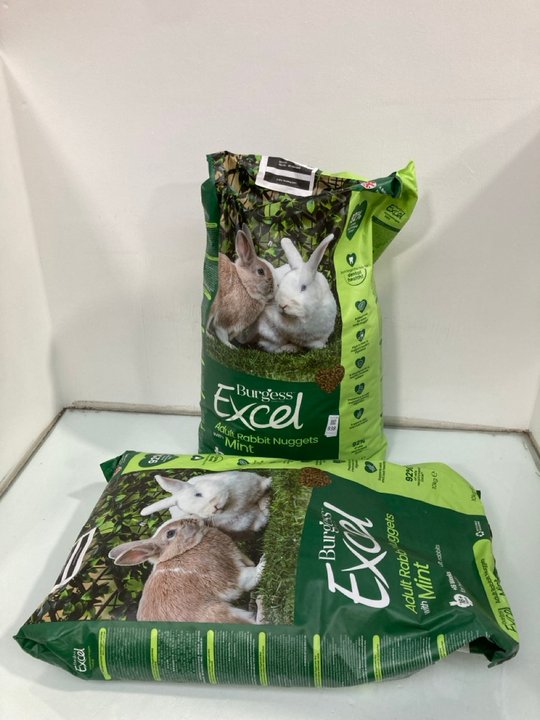 Lot 838  
            Marchington SR13 - Parcel Delivery Only 

                
2 X 10KG BAGS OF BURGESS EXCELL ADULT RABBIT NUGGETS WITH MINT -BBE 02/27: LOCATI...