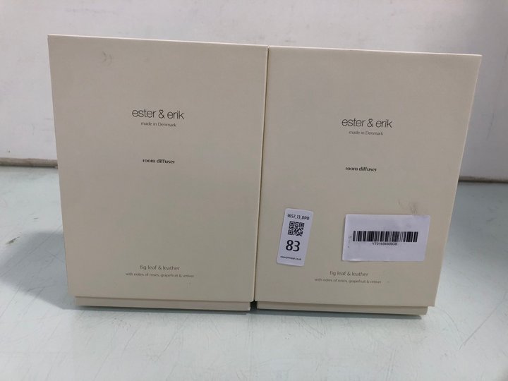 Lot 83  
            Marchington SR13 - Parcel Delivery Only 

                
2 X ESTER & ERIK ROOM DIFFUSERS IN FIG LEAF & LEATHER SCENT: LOCATION - D16