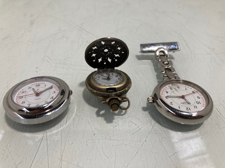 Lot 857  
            Marchington SR13 - Parcel Delivery Only 

                
2 X FOB WATCHES AND A ROTARY NURSES WATCH: LOCATION - D3