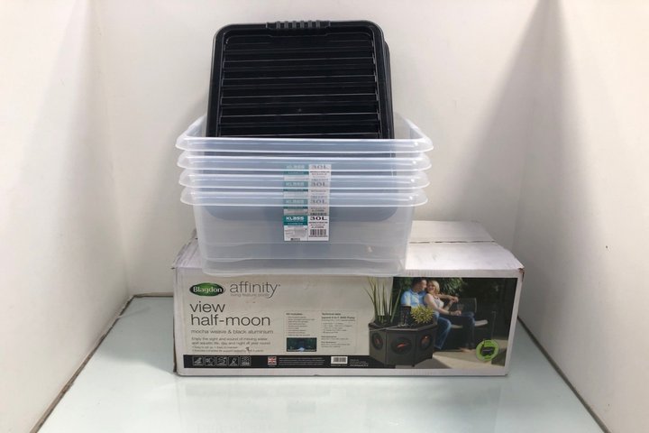 Lot 89  
            Marchington SR13 - Parcel Delivery Only 

                
4 X KLASS 30L TRANSPARENT STORAGE BOXES WITH BLACK LIDS TO INCLUDE BLAGDON AFFINI...