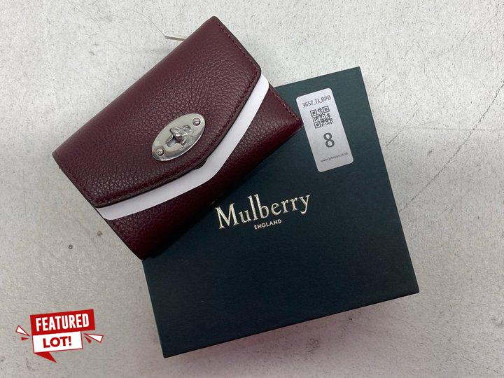 Lot 8  
            Marchington SR13 - Parcel Delivery Only 

                
MULBERRY ENGLAND MEDIUM DARLEY WALLET IN BLACK CHERRY-ORIGINAL RRP £465.00: LOCAT...