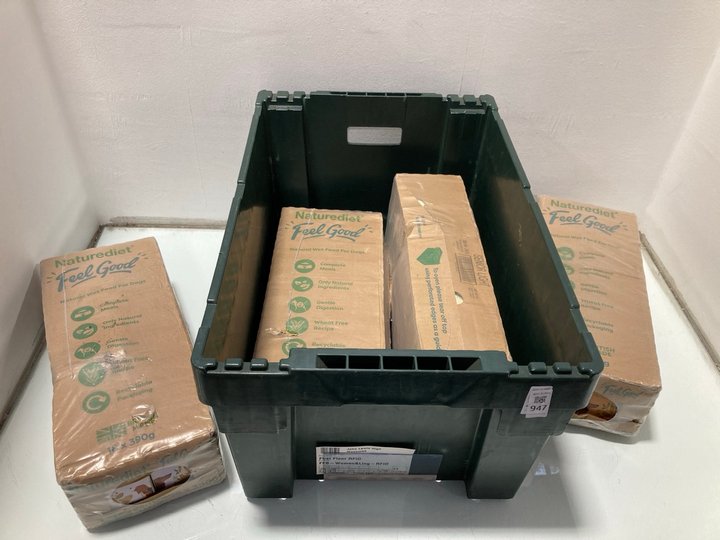 Lot 947  
            Marchington SR13 - Parcel Delivery Only 

                
QTY OF ASSORTED PET FOOD ITEMS TO INCLUDE NATURE DIRECT 390G POUCHES OF DOG FOOD ...