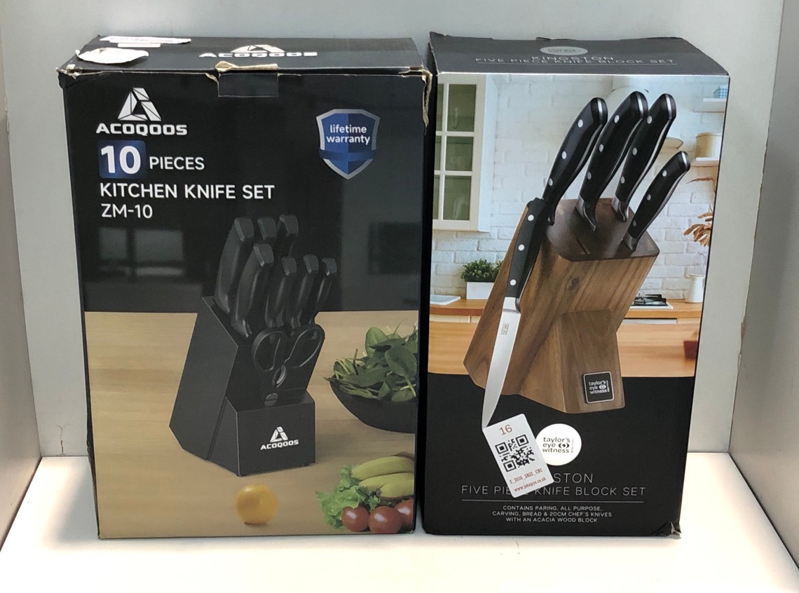 Lot 16  
            Edinburgh SR22 - Collection Only 

                
TAYLORS EYE WITNESS KITCHEN BLOCK USEFUL ACACIA WOOD BLOCK. STAINLESS STEEL PRECI...