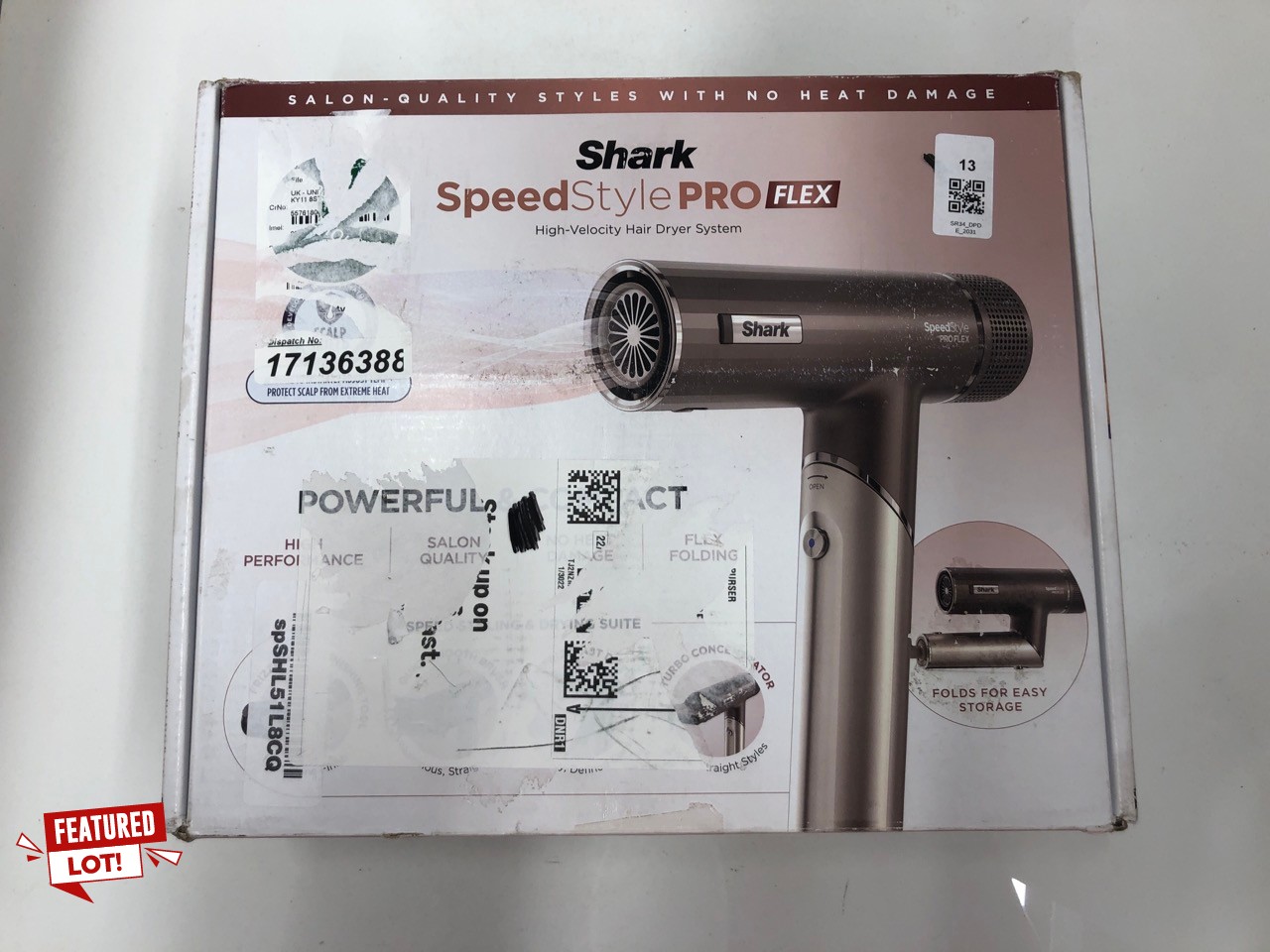 Lot 13  
            Edinburgh SR34 - Delivery Only 

                
SHARK SPEEDSTYLE PRO FLEX HAIR DRYER, HIGH PERFORMANCE HIGH-VELOCITY HAIR-DRYER O...