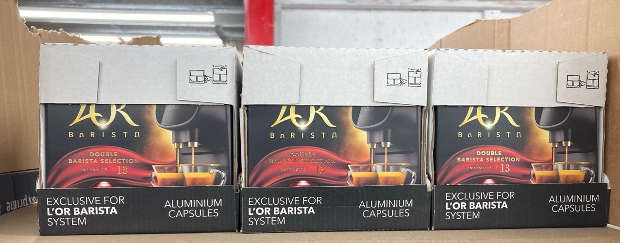Lot 226  
            Edinburgh SR34 - Delivery Only 

                
3 X PACKS OF L'OR DOUBLE BARISTA SELECTION XXL ALUMINIUM COFFEE CAPSULES (5 X 10 ...