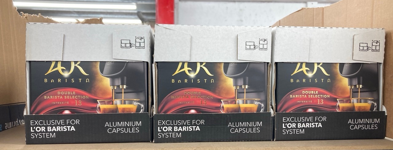 Lot 227  
            Edinburgh SR34 - Delivery Only 

                
3 X PACKS OF L'OR DOUBLE BARISTA SELECTION XXL ALUMINIUM COFFEE CAPSULES (5 X 10 ...