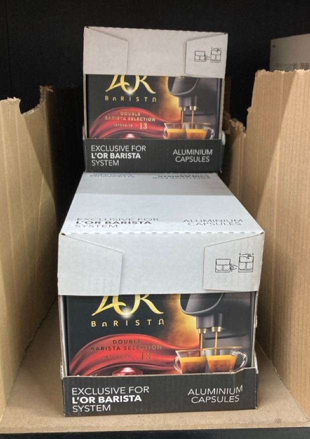 Lot 231  
            Edinburgh SR34 - Delivery Only 

                
3 X PACKS OF L'OR DOUBLE BARISTA SELECTION XXL ALUMINIUM COFFEE CAPSULES (5 X 10 ...