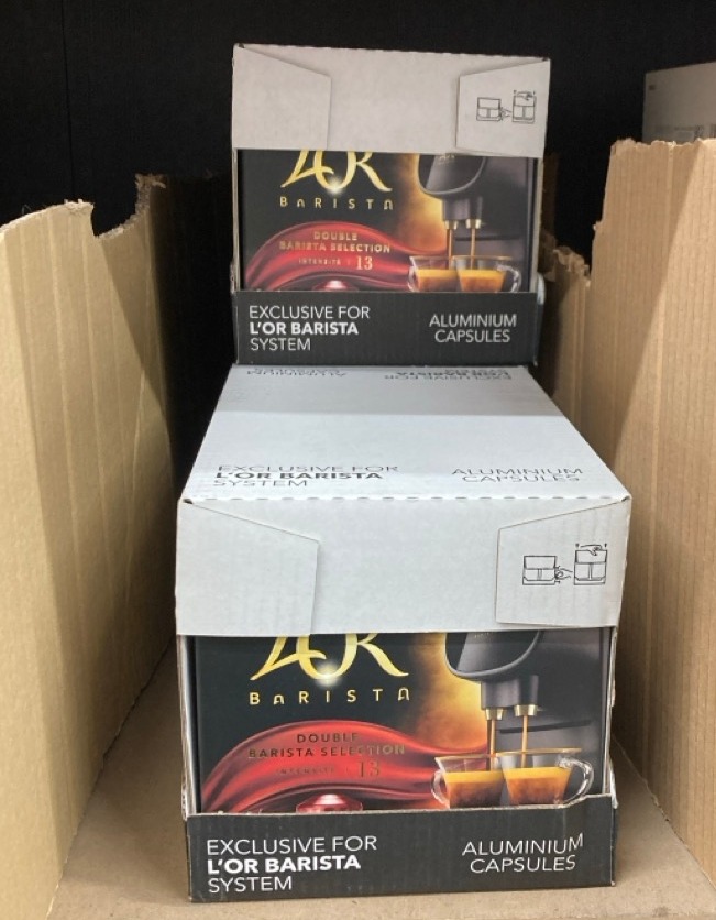 Lot 232  
            Edinburgh SR34 - Delivery Only 

                
3 X PACKS OF L'OR DOUBLE BARISTA SELECTION XXL ALUMINIUM COFFEE CAPSULES (5 X 10 ...