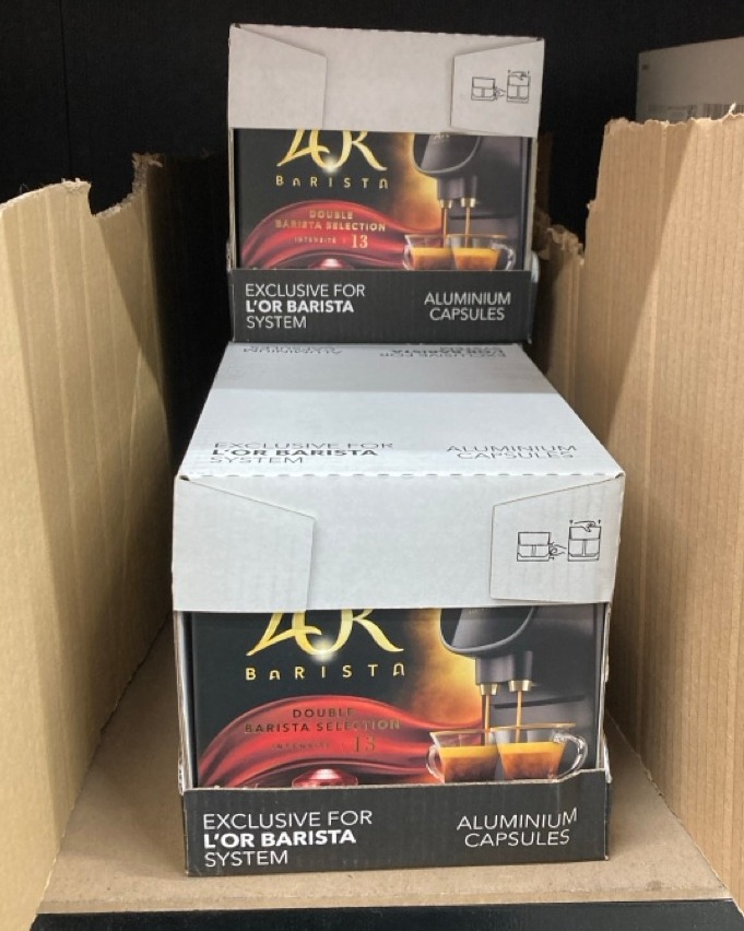 Lot 234  
            Edinburgh SR34 - Delivery Only 

                
3 X PACKS OF L'OR DOUBLE BARISTA SELECTION XXL ALUMINIUM COFFEE CAPSULES (5 X 10 ...