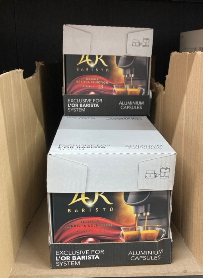 Lot 236  
            Edinburgh SR34 - Delivery Only 

                
3 X PACKS OF L'OR DOUBLE BARISTA SELECTION XXL ALUMINIUM COFFEE CAPSULES (5 X 10 ...