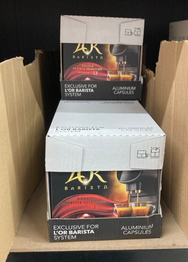 Lot 237  
            Edinburgh SR34 - Delivery Only 

                
3 X PACKS OF L'OR DOUBLE BARISTA SELECTION XXL ALUMINIUM COFFEE CAPSULES (5 X 10 ...