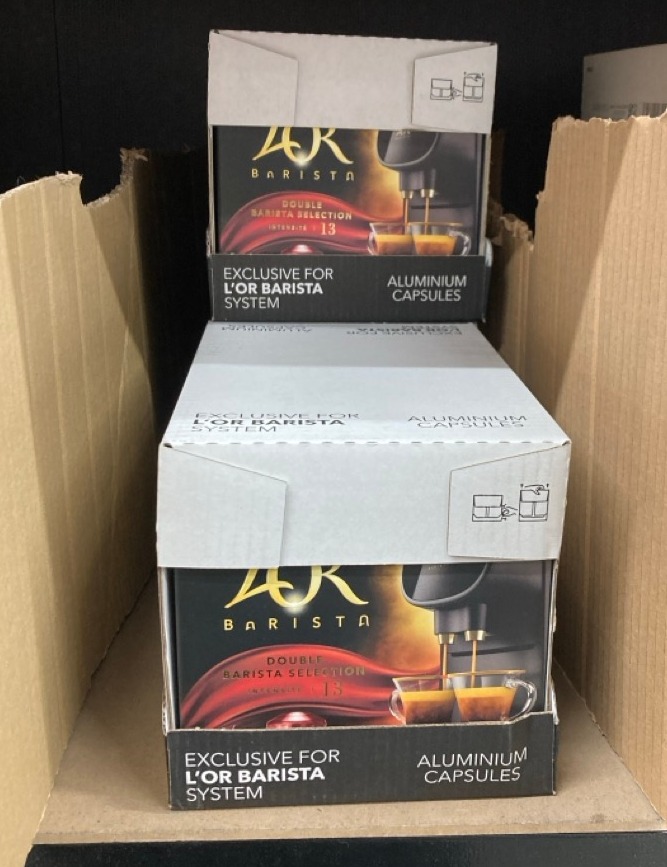 Lot 239  
            Edinburgh SR34 - Delivery Only 

                
3 X PACKS OF L'OR DOUBLE BARISTA SELECTION XXL ALUMINIUM COFFEE CAPSULES (5 X 10 ...