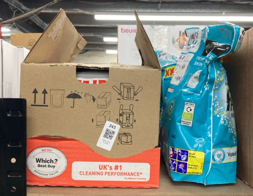 Lot 243  
            Edinburgh SR34 - Delivery Only 

                
QUANTITY OF KITCHEN & APPLIANCES ITEMS TO INCLUDE FAIRY NON-BIO LAUNDRY DETERGENT...