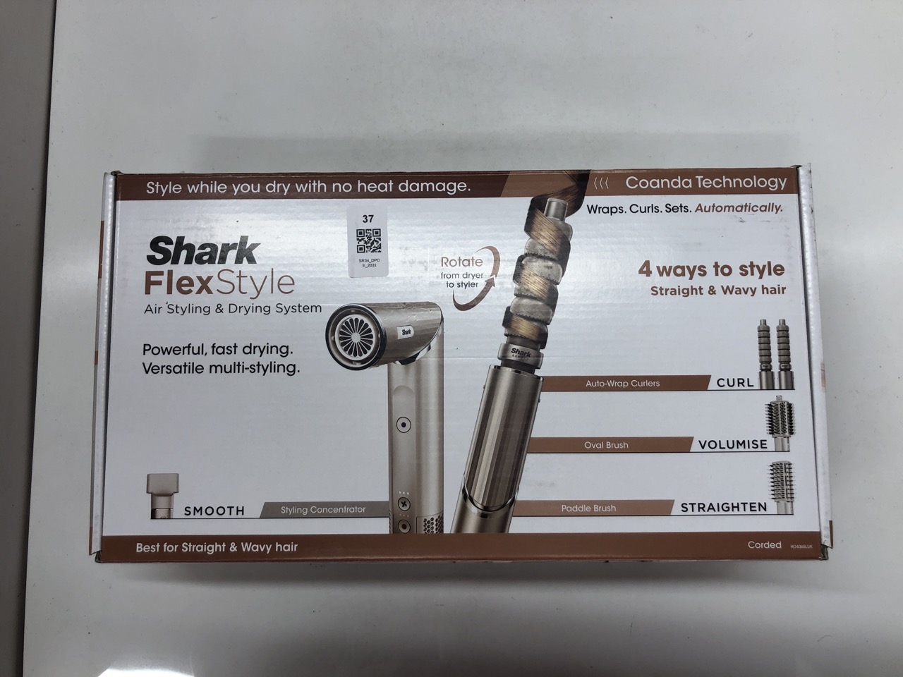Lot 37  
            Edinburgh SR34 - Delivery Only 

                
SHARK FLEXSTYLE 4-IN-1 AIR STYLER & HAIR DRYER WITH AUTO-WRAP CURLERS, PADDLE BRU...