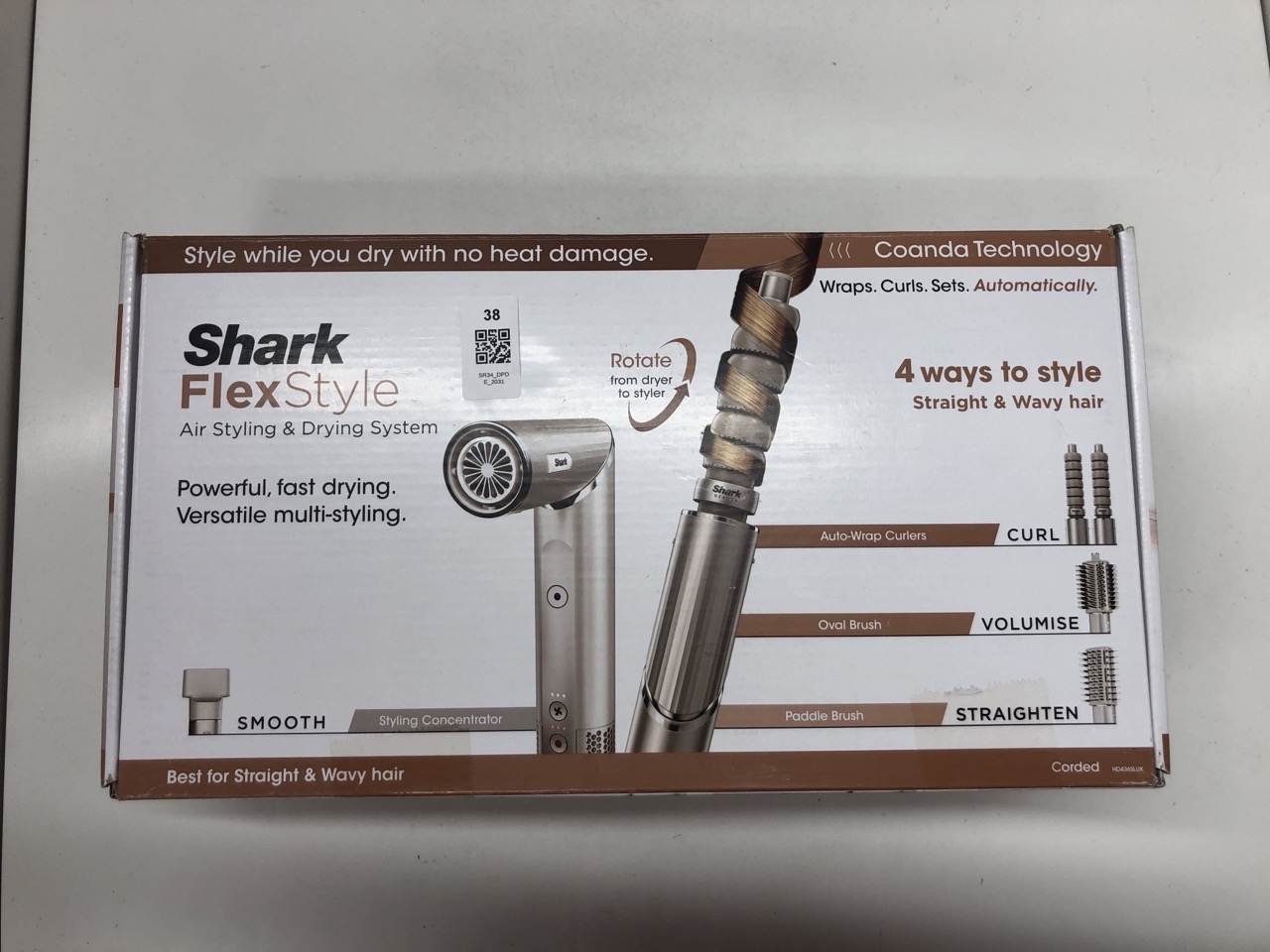 Lot 38  
            Edinburgh SR34 - Delivery Only 

                
SHARK FLEXSTYLE 4-IN-1 AIR STYLER & HAIR DRYER WITH AUTO-WRAP CURLERS, PADDLE BRU...